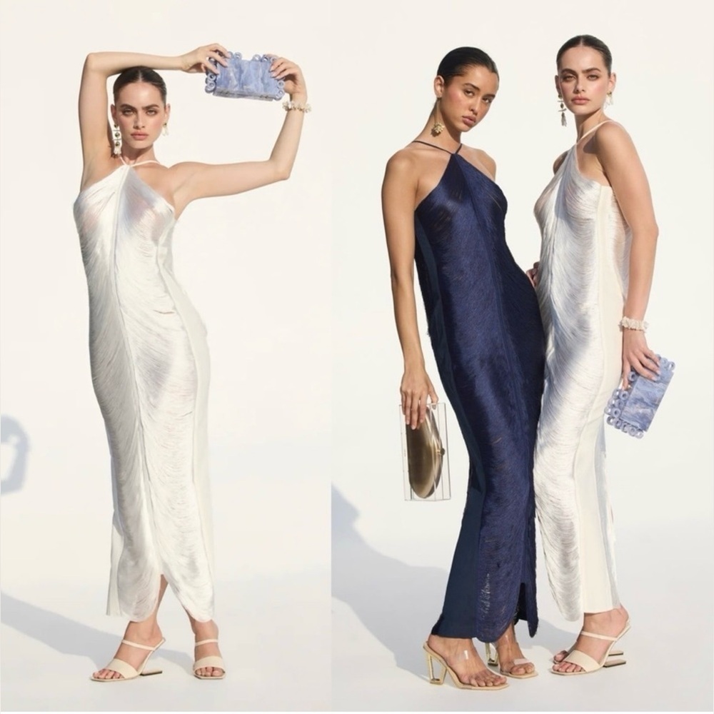NWOT Cult Gaia Renata Draped Fringe Halter Gown Off White Bridal Wedding Size M - Picture 9 of 9